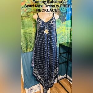 Tommy Bahama Navy and White Bandana-Print Maxi Scarf Dress w adjustable straps